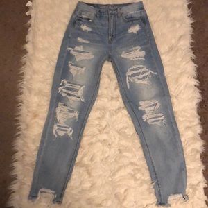 Light blue ripped mom jeans